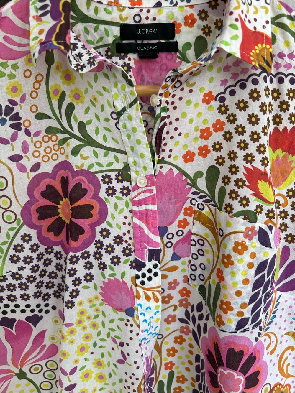 J. Crew Floral Button-Down Shirt in Pink, Green, Orange - Picture 7 of 7